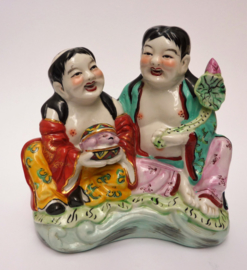 Chinese 1960 Famille Rose porcelain sculpture HeHe twins