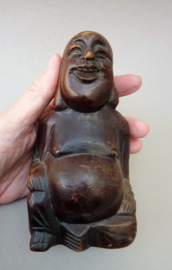 Vintage hand carved wooden smiling Buddha