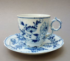 Antique Dutch Louis Regout Blue Onion porcelain coffee cup with saucer