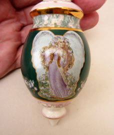 Heirloom porcelain Bradford edition Symphony of Angels porcelain Christmas ornament - green Angel with flute