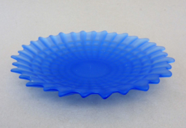 Cobalt pressed glass cake plates in wafle pattern