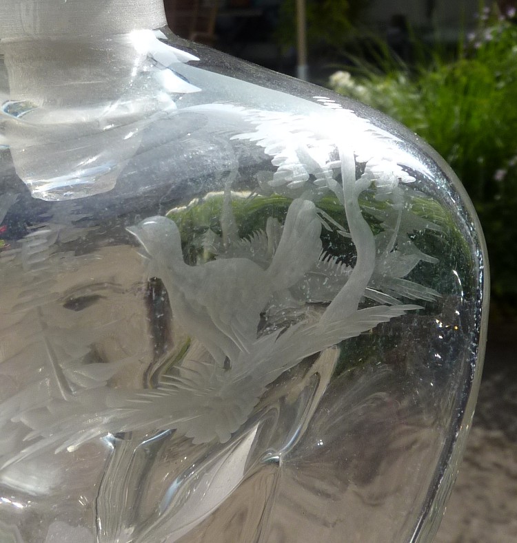 Engraved crystal decanter pinch bottle 19th century