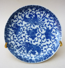 Japanse blauw witte Phoenix ware porseleinen kop en schotel
