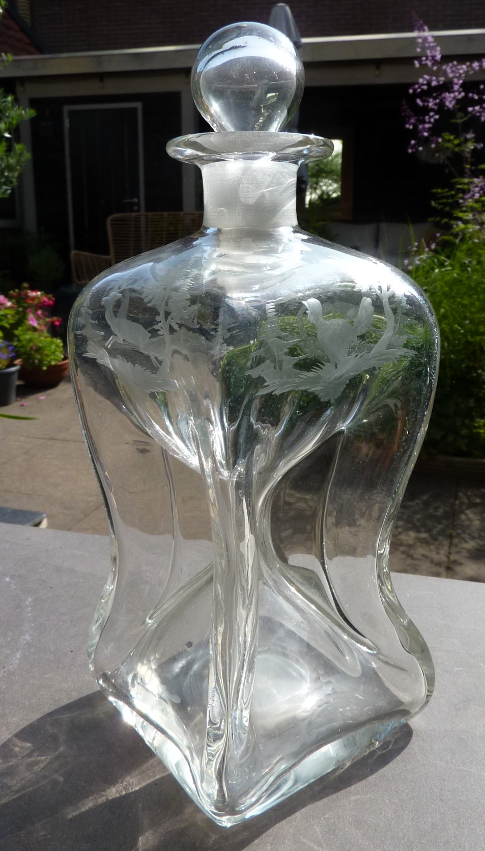 Engraved crystal decanter pinch bottle 19th century