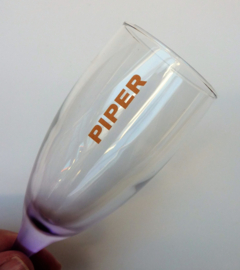 A pair of crystal Piper Heidsieck purple stem champagne flutes