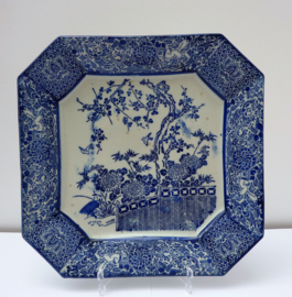 Japanse Meiji octagonale blauw wit porseleinen schaal