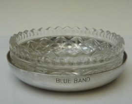 Verzilverd Blue Band boterschaaltje met glazen inzet