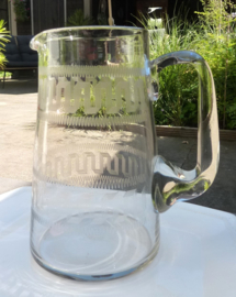 Glass jug guilloche engraved with Greek Key