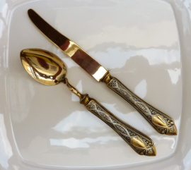 Antique brass fruit knive and spoon