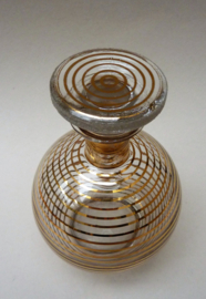 Mid Century gold stripe liqueur decanter with glasses