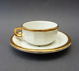 Pillivuyt white and gold bistroware coffee cup with saucer