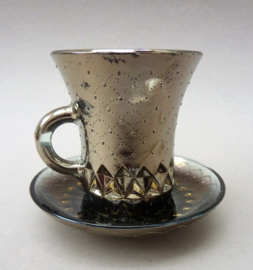 Carnival glass copper cup with saucer