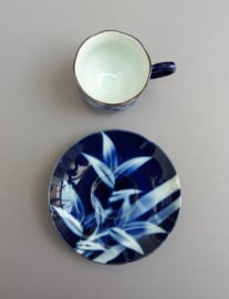 KT Japan spray painted cobalt blue cup with saucer bamboo pattern