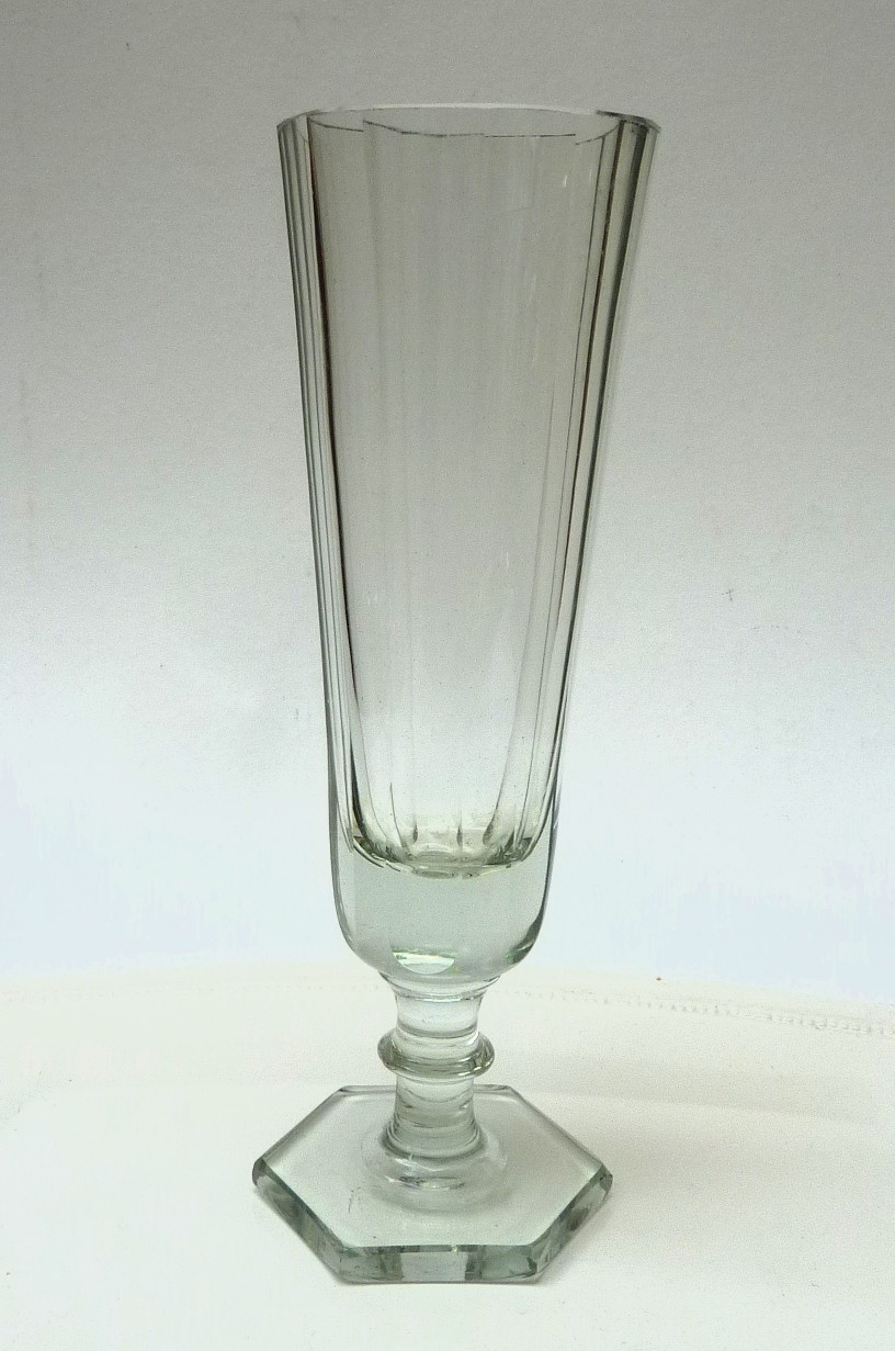Hexagonal base champagne flute glasses early 19th century