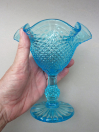 Pressed glass Diamond point teal footed dessert bowl