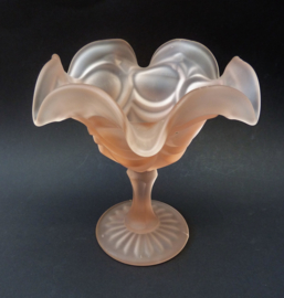 Pink frosted pressed glass footed dessert bowl