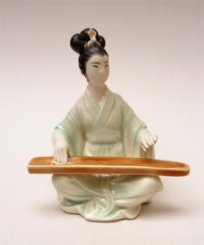 Shiwan Artistic Ceramic Factory porcelain figurine harp playing Geisha