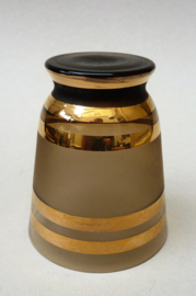 Mid Century rookglas goud gestreepte karaf met glazen