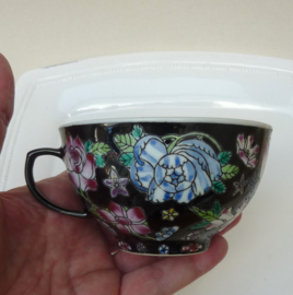 Chinese Jingdezhen black Millefleurs porcelain cup with saucer