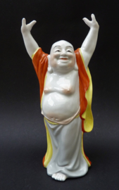Chinees porseleinen Happy Buddha beeld met geheven handen
