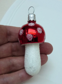 Vintage Paddenstoel kerstornament gesuikerd 7 cm