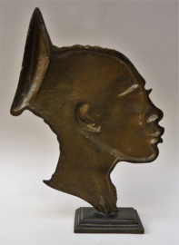 Leon Van DHaute antieke bronzen sculptuur Afrikaanse Mangbetu vrouw