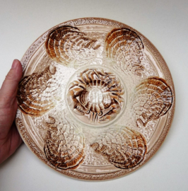 Sarreguemines Atelier du Revernay Mid Century faience crab oyster plate