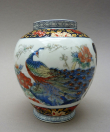 Japanese Imari porcelain peacock ginger jar mini vase