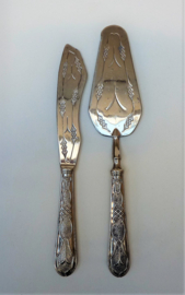 Jugendstil white metal fish serving set