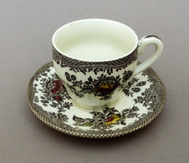 Enoch Wedgwood Oriental Pheasants bruin mokkakopje met schotel