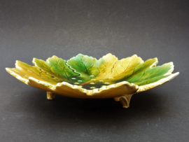 Sarreguemines barbotine leaf shaped fruit colander with drip plate