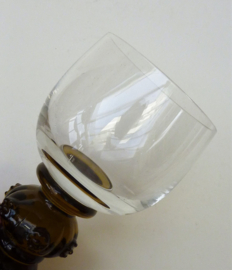 Crystal roemer glasses olive green stem clear bowl