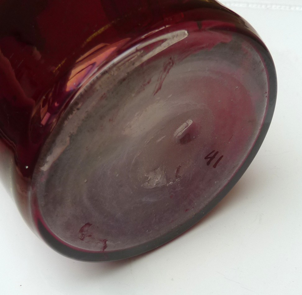 A pair of Bohemian ruby red glass bottle decanters late 19th century