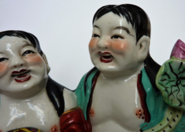 Chinese 1960 Famille Rose porcelain sculpture HeHe twins