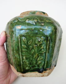 Chinese green glazed Shiwan ginger jar with Chinese characters