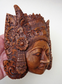 Vintage Balinese hand carved Dewi Sri wall mask