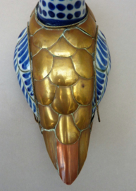 Vintage Mexican Tonala pottery and brass duck
