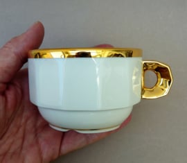 Pillivuyt white and gold cappuccino cup with saucer 