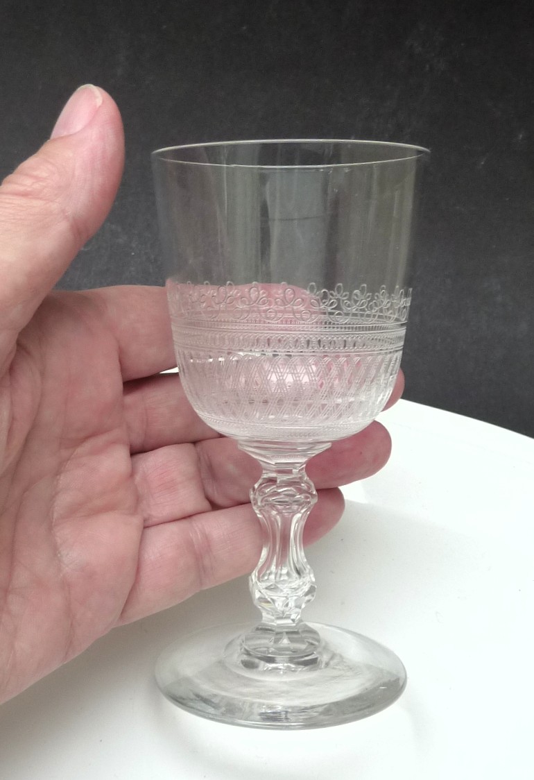 Etched crystal wine glasses 19th century