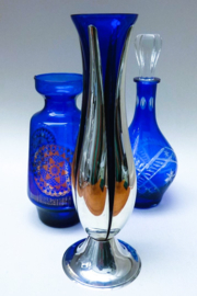 Quist verzilverde en blauw glazen jaren 70 vaas Tulp