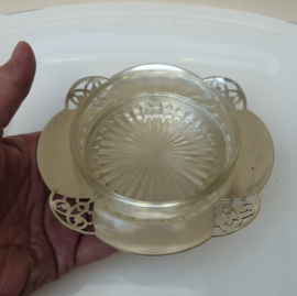 Art Deco verzilverd boterschaaltje met glazen inzet