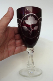 Bohemian ruby red flower engraved wine glasses