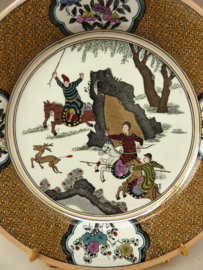 Antique Dutch Petrus Regout chinoiserie plate deer hunt brown
