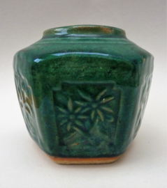 Chinese vintage green glazed hexagonal Shiwan ginger jar