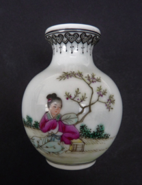 Chinese porcelain miniature vase lady blossom calligraphy Cultural Revolution