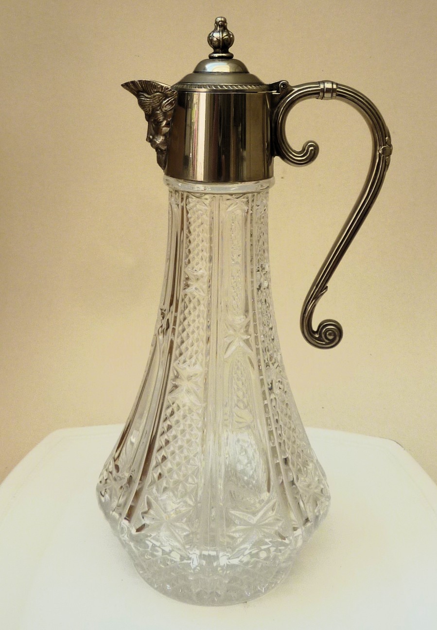 English silver plate mounted pressed glass claret jug
