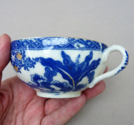 Japanese Meiji blue white transferware porcelain cups with saucer