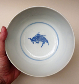 Chinese blue white porcelain Koi fish serving bowl