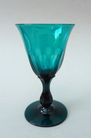 Georgian Peacock Blue wine glass tulip bowl baluster stem