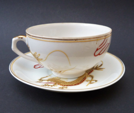 Japanse Showa dragonware cup and saucer with litophane Geisha